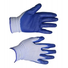 Перчатки "Полосатые-Синие" нейлоновые с нитриловым покрытием. (12 пар)